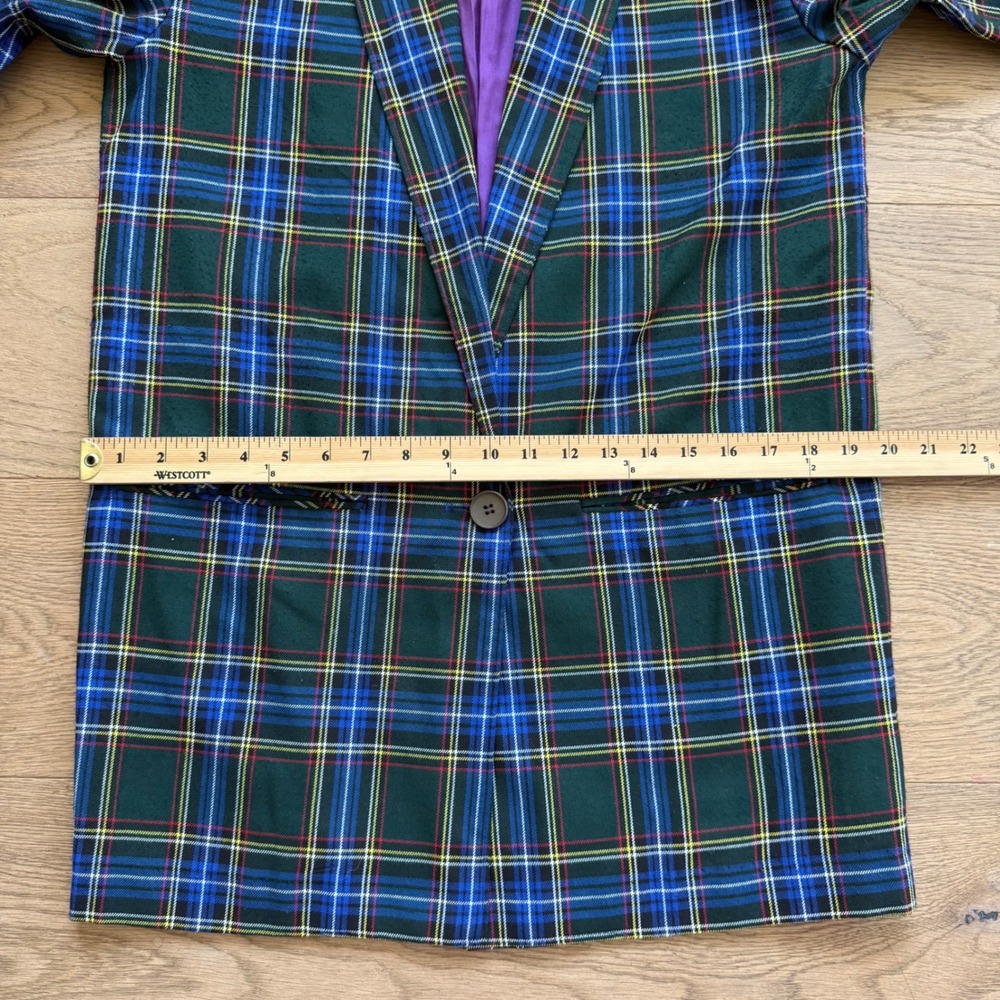 Salvatore Ferragamo Green Tartan Plaid Blazer Made in Italy Purple Lining Womens - Picture 6 of 10